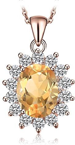 JewelryPalace 1.8ct Collana Donna Kate Middleton Argento 925 Naturale Citrino Arancione, Princess Diana William Collana Ciondolo Pietra Ovale Catena 45cm, Collane Pendenti Oro Rosa Set Gioielli Donna