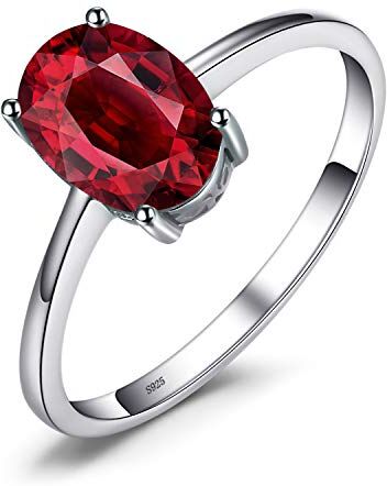 JewelryPalace Anelli Donna Argento 925, Naturale Granato Rosso Birthstone Solitario Anello, Anniversario Anello Ovale Donna, Anello Solitario Fidanzamento in Argento, Set Gioielli Donna 18.5