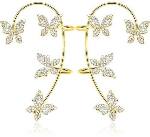 Yaomiao 2 Pezzi Ear Cuff Orecchini Orecchini a Farfalla Orecchini per Tutto Orecchio Vintage Orecchini a Clip senza Buco Orecchini Scalatore a Polsino per Regalo da Donna Ragazza Bambina (Oro)