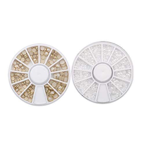 Omenluck 2 scatole mezza rotonda bianco perla 12 griglia rotonda giradischi metallo bordo perla imitazione perla
