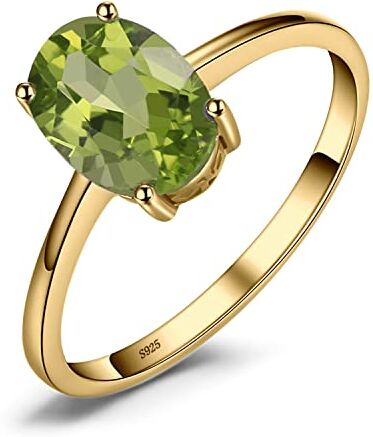 JewelryPalace Anelli Donna Argento 925, Naturale Peridoto Verde Birthstone Solitario Anello Dorato, Anniversario Anello Ovale Donna, Anello Solitario Fidanzamento in Oro, Set Gioielli Donna 17