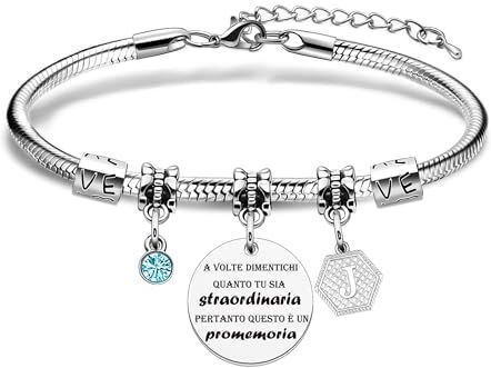 Coagurmes Ispirativo regalo Bracciale, argento A-Z 26 lettera iniziale ciondolo Braccialetto a volte dimenticati quanto tu sia straordinaria pertanto questo è un promemoria Per Figlia Sorella Amici Mamma (J)