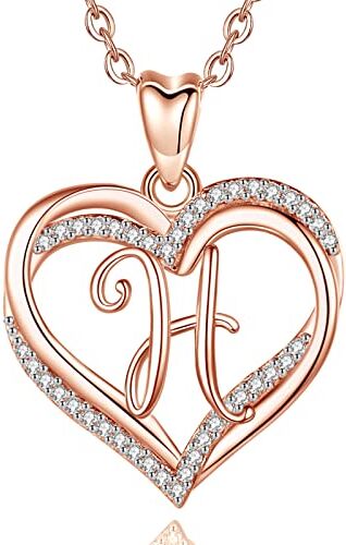 INFUSEU H Collana Iniziale, Doppio Cuore Ciondolo Lettera in Oro Rosa Cubic Zirconia CZ Gioielli Regali Personalizzati per Moglie Mamma Fidanzata, Catena da 20 Pollici