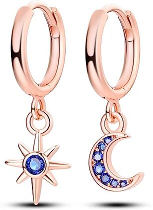 NARMO Ciondolo Orecchini di goccia 925 Argento Rosa Stella & Luna Orecchini Cubic Zirconia Orecchini per le Donne Ragazze