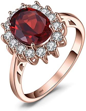 JewelryPalace Kate Middleton Anello Halo Donna Argento 925 con Naturale Granato Rosso, Principessa Diana William Anelli Donna con Pietra Ovale, Fedina Zirconi in Oro Rosa Set Gioielli Donna 7