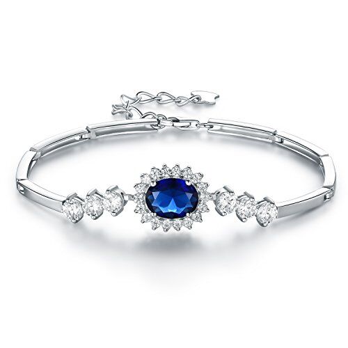 JIANGXIN Sterling Silver Bracelet Argento 925 Donna Braccialetto Zaffiro Regolabile Principessa Diana William Kate Middleton Disegno,per Amante Perfetto Regalo,con Confezione Regalo