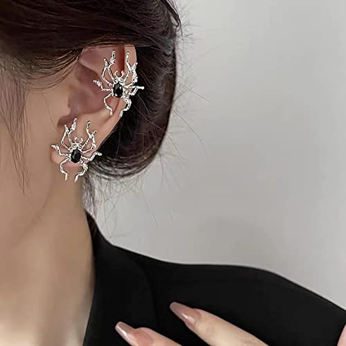 TseenYi Ragno Borchie Orecchini Goth Nero Cristallo Aracnide Orecchini D'argento Ragno Goccia Orecchini Aracnide Cz Musica Rock Orecchio Piercing Orecchini Cosplay Gioielli Per Donne E Ragazze (2pcs)