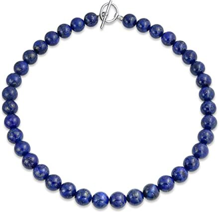 Bling Jewelry Semplice Collana Occidentale Classica Dei Gioielli Blu Scuro Del Lapislazzuli Rotondo 10Mm Del Filo Della Perlina Per Le Donne Chiusura Placcata Argento 20 Pollici