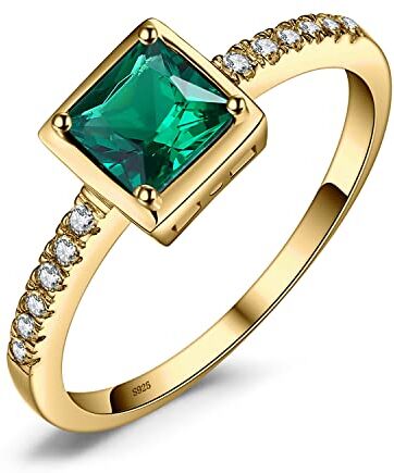 JewelryPalace Anelli Donna Argento 925 Simulato Smeraldo Verde, Solitario Anello Dorato in Oro con Pietre a Taglio Principessa, Classico Fedine Promessa Anello con Zirconi, Set Gioielli Donna 17