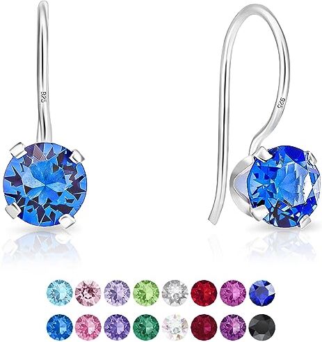 DTPsilver ® Orecchini Donna Argento 925 con Cristalli Swarovski® Elements Orecchini Pendenti Donna Orecchini Punto Luce Diametro 6 mm Orecchini Blu Zaffiro