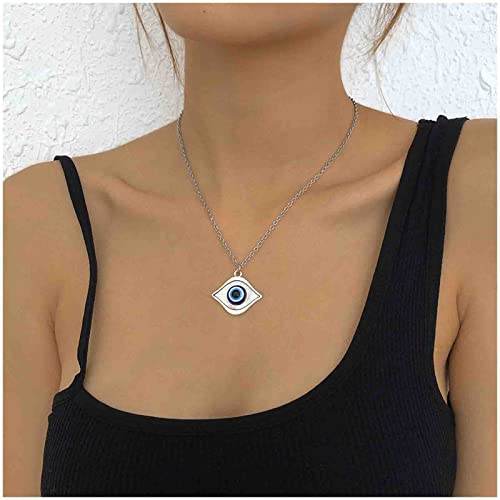 Cimenexe Collana con Ciondolo Occhio Malvagio Bohemien Catena Collana con Occhio Grande Catena Collana Girocollo Occhio Blu Collana Girocollo in Argento Personalizzato Gioielli per Donne e Ragazze