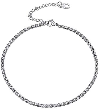 U7 Cavigliera Uomo Donna Catena Grano a Caviglia Piede, Acciaio Inossidabila, Lunghezza Regolabile 22 + 5 cm, Largo 3 mm, Sexy Gioiello Estivo Unisex Argento