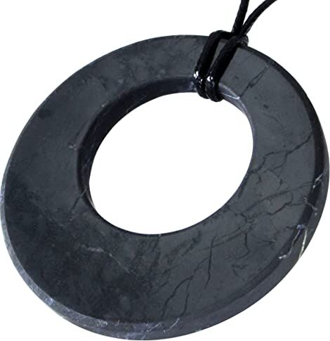 Heka Naturals Collana Pendente Cristallo Shungite   Cristalli Curativi e Collana Chakra Gioielli in Pietre Preziose per Uomo e Donna Regali Spirituali e Gioios (Cerchio Doppio)