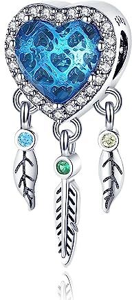 BEEUVIP Blue heart dreamcatcher Charm per bracciali, ciondoli in argento 925, perline per collane, per la festa della mamma, compleanno, regalo di Natale