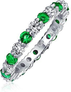 Bling Jewelry Due toni verde mese di nascita colore impilabile eternità CZ Pave Cubic Zirconia promessa anello per le donne in argento sterling 3MM