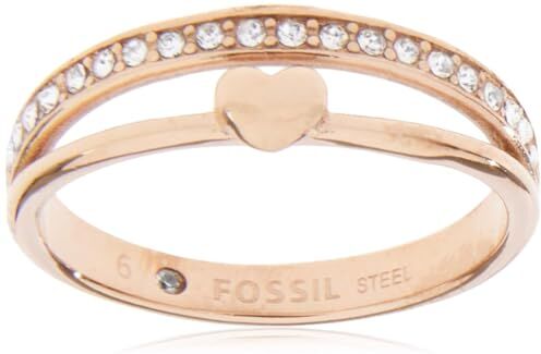 Fossil Anello Da Donna Vintage Glitz, Lunghezza: 21,5 X 20 X 6 Anello In Acciaio Inossidabile Oro Rosa, JF03460791