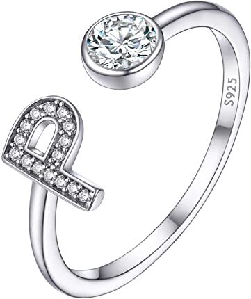 PROSILVER Anello Argento Donna 925 Regolabile Anelli con Lettera P Anelli Regolabili Donna Festa Mamma