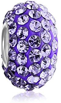 Bling Jewelry Il Nucleo Solido Del Distanziatore Di Cristallo Viola Lilla .925 D'Argento Sterling Si Adatta Al Braccialetto Europeo Di Fascino Per Le Donne Per L'Adolescenza