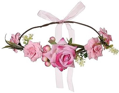 YEAMKE Tessuto finto creativo colorato fiore di rosa cerchietto da sposa corona bohémien tiara, 72-4 rosa