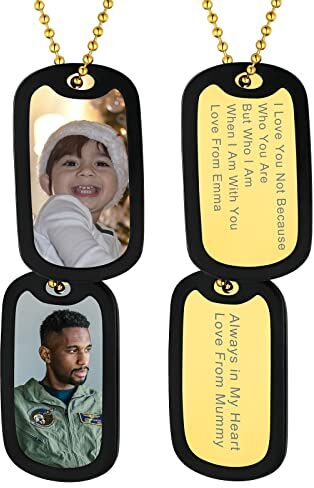 Supcare Collana con Foto Personalizzata, 06 Stile Doppia Militare Collana Donna Uomo Ciondolo Portafoto con Silicone, Oro Collana Personalizzata con Foto+ Incisione, Gioielli Uomo Donna