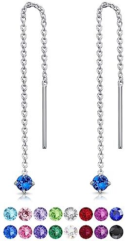 DTPsilver ® Orecchini Pendenti Donna con Catena in Argento 925 e Cristalli Swarovski® 3 mm Orecchini Lunghi Donna Lovli Orecchini Punto Luce Orecchini Blu Zaffiro Lunghi: 57 mm