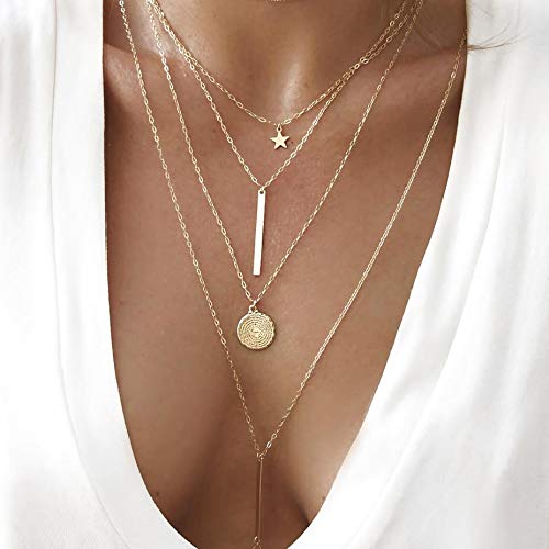 Jovono argento multistrato collana girocollo stella nappa opale pendente collana catena di gioielli per donne e bambine (SET7)