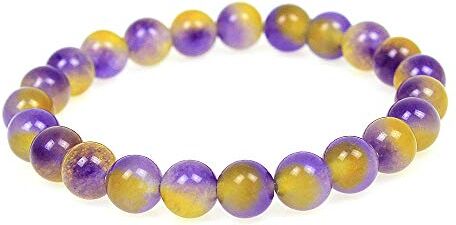 MJDCB Bracciale Pietre Giada Viola Gialla Naturali, 8mm Perle Braccialetti Portafortuna