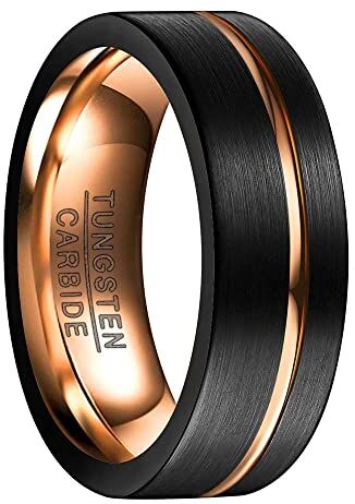 NUNCAD 8mm Anello in Tungsteno Uomo/Donna/Unisex Nero e Oro Rosa Senza Motivo Opaco con Scanalatura Centrale, Anelli di Fidanzamento Fede Nuziale Taglia (19.5)