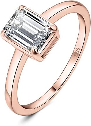 JewelryPalace 1ct Anello Solitario Donna Argento 925 con Cubica Zirconia, Diamante Simulato Anelli con Pietra a Taglio Smeraldo, Semplice Fedine Fidanzamento in Oro Rosa Set Gioielli Donna 14.5