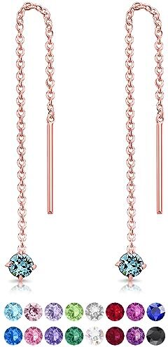 DTPsilver ® Orecchini Azzurri Donna in Argento 925 Placcato Oro Rosa e con Cristalli Swarovski Azzurri Acqua Marina 3 mm Lovli Orecchini Pendenti Oro Rosa Orecchini Lunghi Oro Rosa