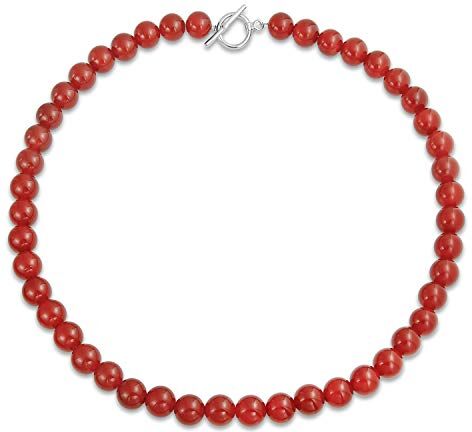 Bling Jewelry Gioielli Occidentali Lisci Semplici Classici Della Corniola Rossa Collana Rotonda Del Filo Della Perla Di 10Mm Per Le Donne Chiusura Placcata D'Argento Da 16 Pollici Dell'Adolescente