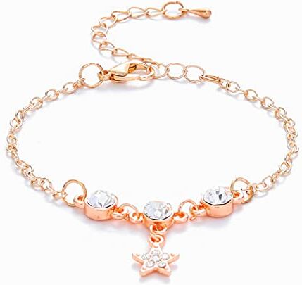 Evlry Edary Stella Bracciale placcato argento Bracciale intarsiato Zirconia Bracciale di cristallo Amicizia Catena a mano Regali di gioielli regolabili per donne e ragazze (oro rosa)