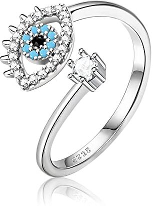 ADRAMATA Anelli Donna Argento Sterling 925 Anello Malocchio in Argento Regolabili Gioiello Malocchio Blu Anello Aperto Hamsa Gioielli di Protezione Fortunati per Donna Anelli Malocchio