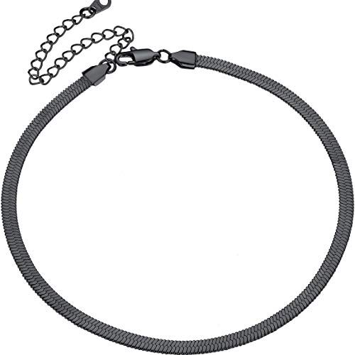 ChainsPro Choker Collana Donna Girocollo, 5 mm Piatta a Serpente Catena Girocollo Donna, Nero Collana Acciaio Donna per Ragazza Donne, 38 cm Lunghezza Catenina Donna