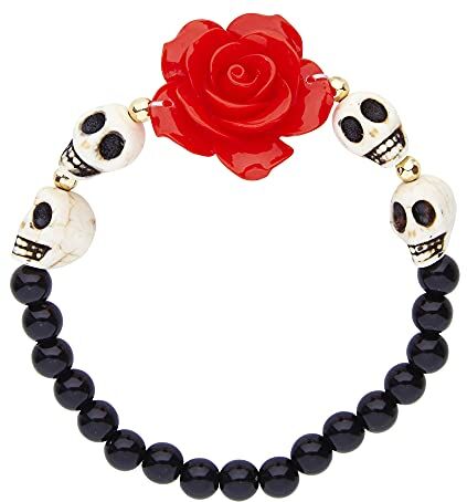 WIDMANN RED ROSE & WHITE SKULLS BEADED BRACELET" -