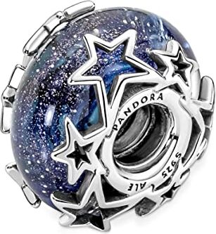 PANDORA Ciondolo Moments in argento Sterling con galassia glitterata in vetro di Murano blu