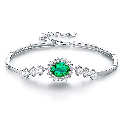 JIANGXIN Argento 925 Sterling Silver Bracelet Donna Braccialetto Smeraldo Regolabile Principessa Diana William Kate Middleton Disegno per Amante Perfetto Regalo con Confezione Regalo