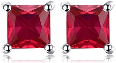 JewelryPalace 0.8ct Orecchini a Lobo Donna Argento 925 con Creato Rubino Rosso, Piercing Orecchini a Bottone Donna con Pietre Dure a Taglio Principessa, Orecchini Rossi e Argento Set Gioielli Donna