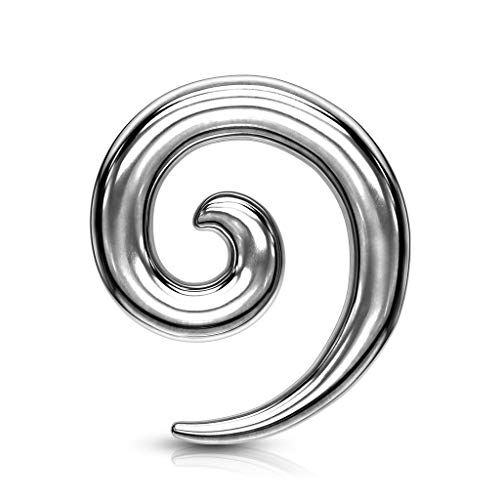 beyoutifulthings Dilatatore a spirale in acciaio inox, colore: oro, argento, nero, multicolore, 2-8 mm, colore: argento, cod.