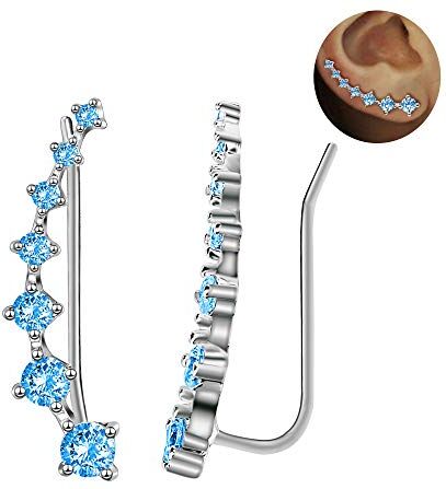 Elensan Donna Orecchini in Argento 925 con 7 Cristallo Ear Cuff Hoop Climber ipoallergenico orecchini di Festa della Mamma (Blue)