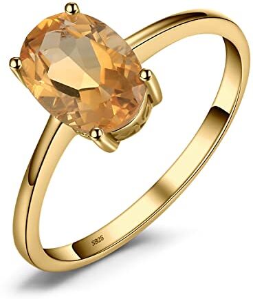 JewelryPalace Anelli Donna Argento 925, Naturale Citrino Arancione Birthstone Solitario Anello Dorato, Anniversario Anello Ovale Donna, Anello Solitario Fidanzamento in Oro, Set Gioielli Donna 16