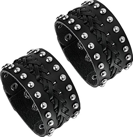 MILAKOO Uomo Bracciale in pelle Punk intrecciato corda Lega Bracciale Bangle Bracciale Uomo