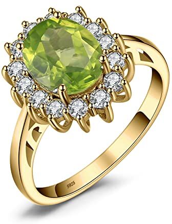 JewelryPalace Kate Middleton Anello Halo Donna Argento 925 con Naturale Peridoto Verde, Principessa Diana William Anelli Dorati Donna con Pietra Ovale, Fedina Zirconi in Oro Set Gioielli Donna 8