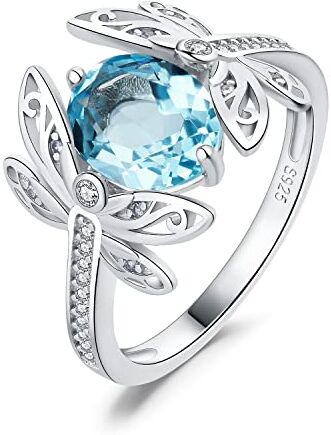 JewelryPalace 3.6ct Libellula Anello Donna Argento con Naturale Topazio Azzurro, Anello da Cocktail Donna Argento 925 con Pietra a Taglio Ovale, Fedina Zirconi Anelli Anniversario Set Gioielli Donna