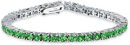 Bling Jewelry 12 Ctw Prong Basket Set Solitario Rotondo Cubic Zirconia Simulato Smeraldo Verde AAA Cz Bracciale da Tennis per Le Donne Prom Sposa Placcato Argento