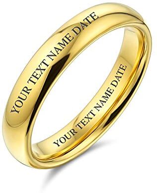 Bling Jewelry Personalizzato Pianura Semplice Sottile Cupola Coppie Titanio Wedding Band Lucidato Oro 14K Placcato Anello 4Mm Personalizzato Inciso