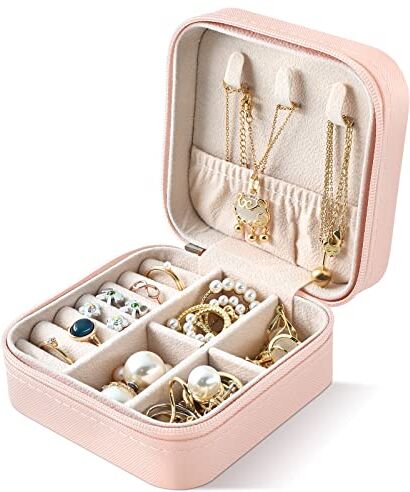 Larkumio Porta Gioielli Donna Bambina Uomo Portagioie da Viaggio Piccolo, Porta Gioie Ragazza Scatola Gioielli Portagioielli Jewelry Organizer Box per Collane, Orecchini, Bracciali, Rosa