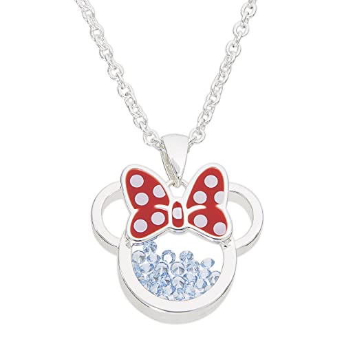Disney Minnie Silver Plated Brass with Red Enamel Bow December Birthstone Floating Stone Necklace CF00308SDECL-Q.PH