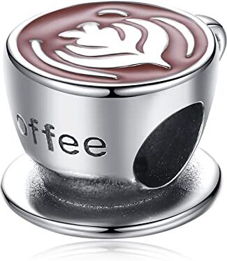 Amuefer Tazza di Caffè Charm Compatibili Bracciale Collana Pandora, Argento Sterling Ciondolo Natale Gioielli Regali per le Donne Ragazza Moglie Bambini Amici