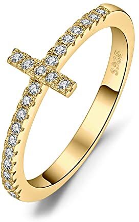 JewelryPalace Anelli Donna Argento 925, Fedine Fidanzamento, Anello Croce Laterale, Eterno Amore Diamante Simulato Anniversario Matrimonio Promessa Sposa Band Anelli Donna in Oro, Gioielli Donna 11.5